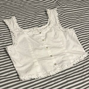 White Ruffled Button-Up Crop Top